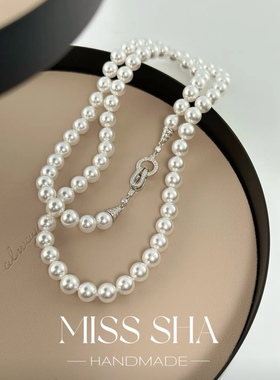 【南法风情】人造仿澳白法式中长珍珠项链百搭毛衣链