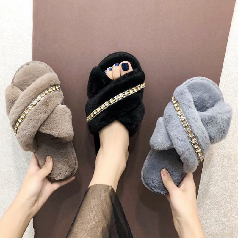 2019新款时尚交叉露趾秋冬拖鞋