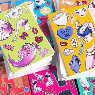 40大张山海经沙滩舞会版 贴纸卡布奇诺小姐趣味贴画儿童益智贴 换装
