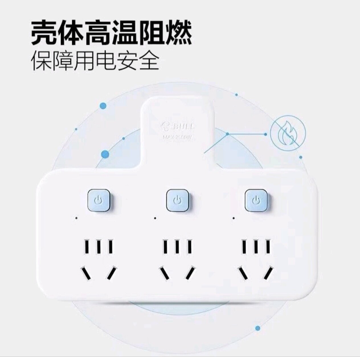 公牛品字形一转三插座无线插座电源转换器，卧室厨房3位分控插座