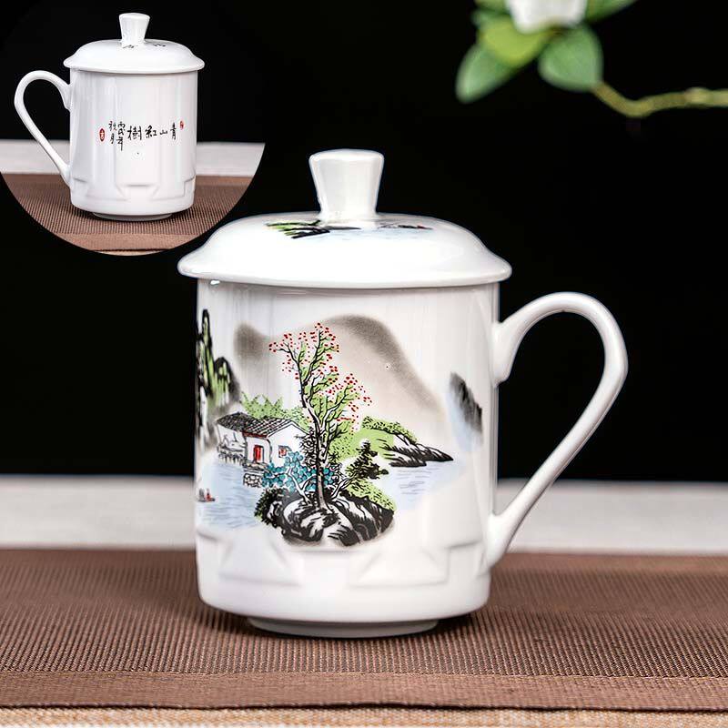 陶瓷水杯茶杯全套桃花家用新款带盖茶具茶杯杯子2026有杯大容量