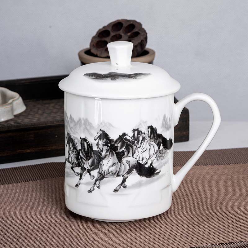 大容量陶瓷带盖茶杯礼品杯个人泡茶杯家用喝水杯专用杯子个性定制