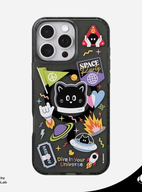 Jascent原创设计太空派对闪粉效果小猫可爱卡通磁吸Magsafe手机壳适用于苹果iPhone16ProMax15Pro