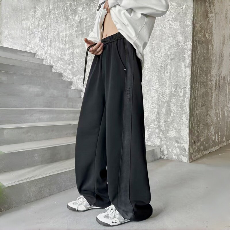 末班车春款2026男大童重工砂洗运动裤青少年学生弯刀潮流抽绳卫裤