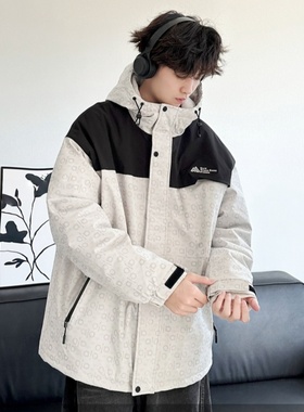 乔迪丹娜2025初冬男大童拼色加棉风衣外套初高中生满印字母棉服潮