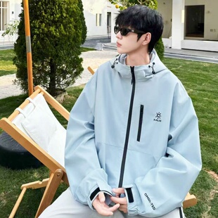 春款2026男大童连帽冲锋衣潮流初高中学生青少年宽松休闲风衣外套