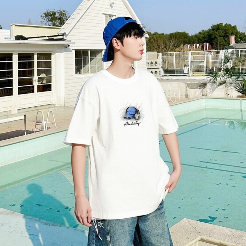 艾迪亚多夏装2026男大童帽子耳机印花短袖T潮牌学生时尚休闲半袖
