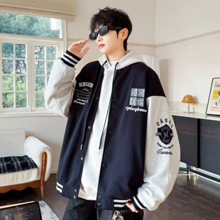 2026春款艾迪亚多男大童针织棒球服潮流青少年装男孩印花夹克外套