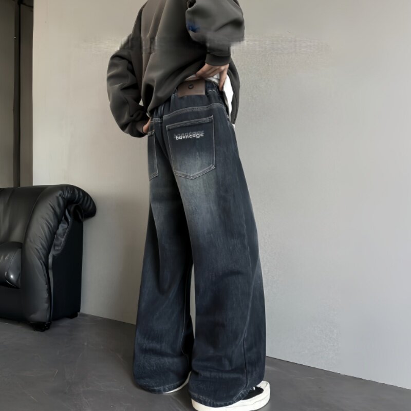 末班车石磨水洗加厚一体绒牛仔裤