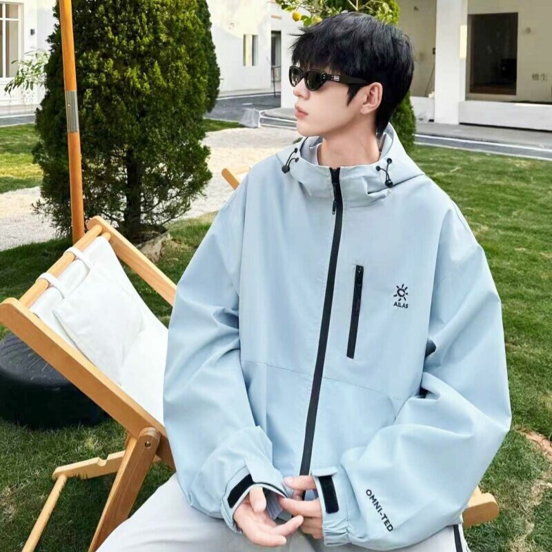 春款2026男大童连帽冲锋衣潮流初高中学生青少年宽松休闲风衣外套