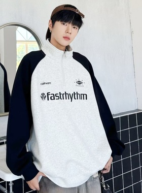 乔迪丹娜冬款2025男大童拼色加厚半拉链青少年学生一体绒立领卫衣