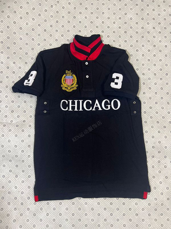 thumbnail for Summer Wear Men's Sport Polo Shirt T-Shirt Embroidery Lapel Golf Casual T Short Sleeve Top Chicago New York Black