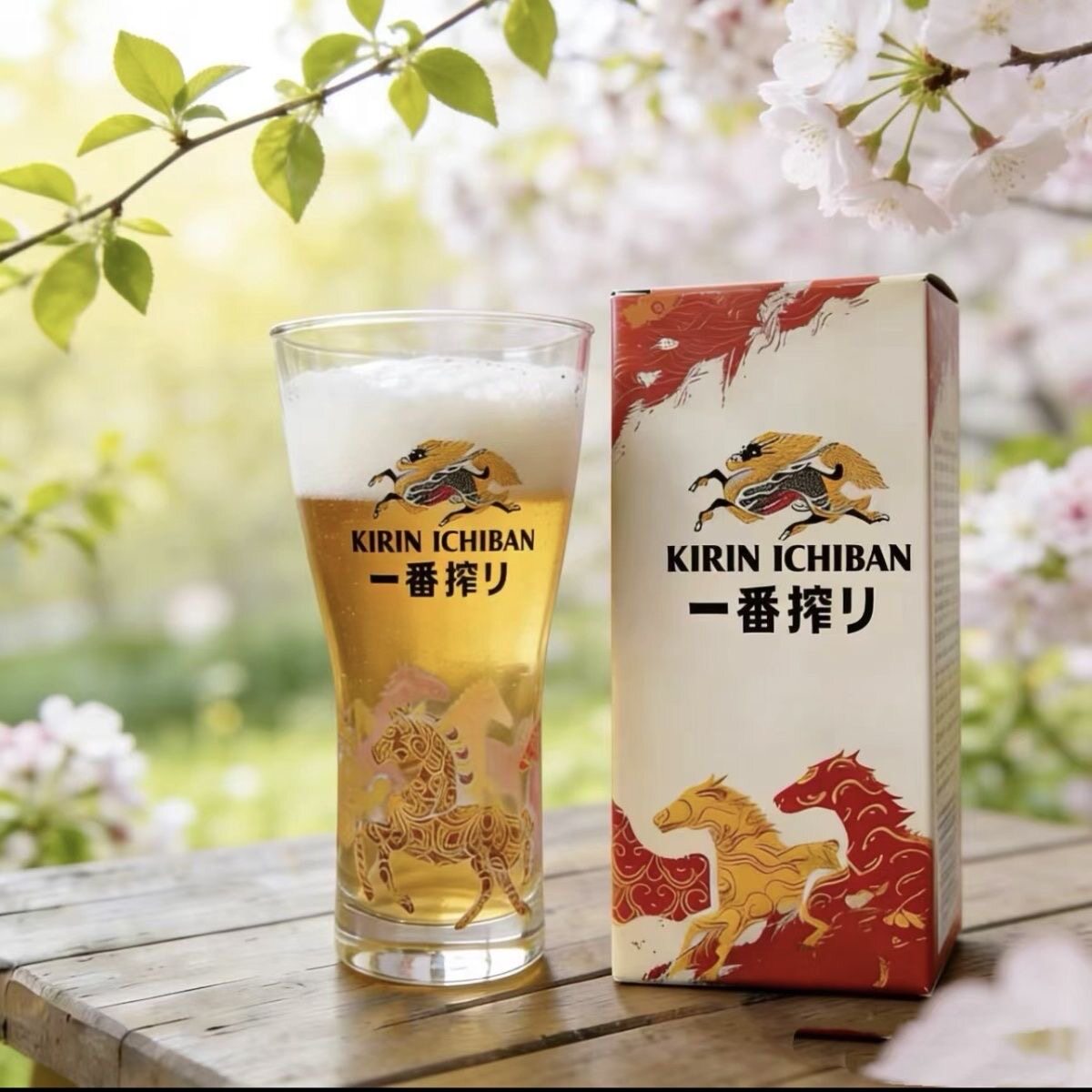 原装麒麟一番榨马年啤酒杯玻璃杯400ml正品带盒礼盒高颜值包邮