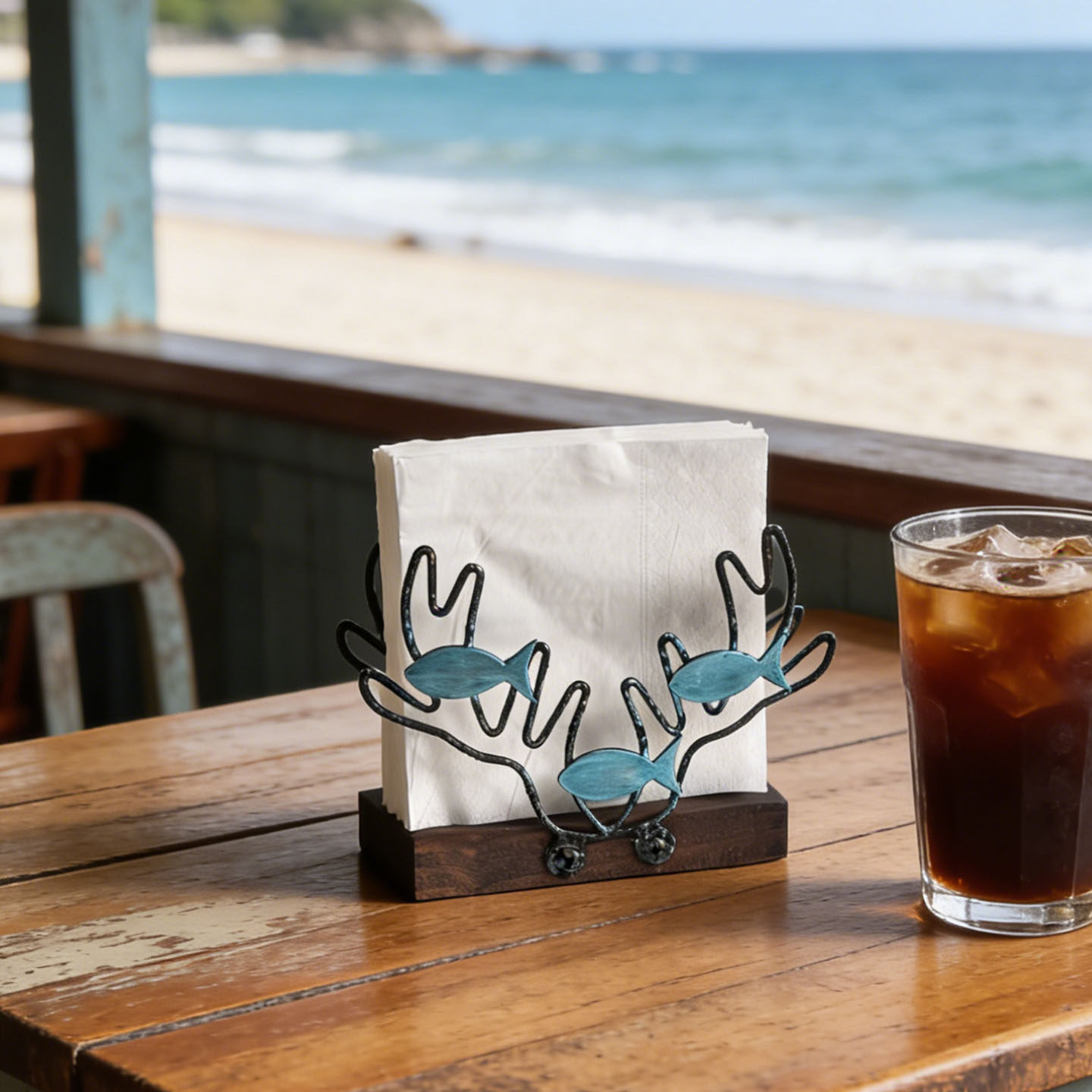 地中海铁艺小鱼群珊瑚形纸巾架子收纳厨房餐厅桌面立式酒吧咖啡馆