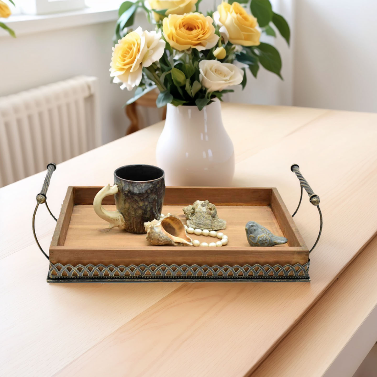 欧式铁艺实木托盘桌面茶馆装饰品