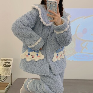 产妇哺乳装 三层夹棉月子服冬季 加绒加厚珊瑚绒孕期孕妇睡衣秋冬款