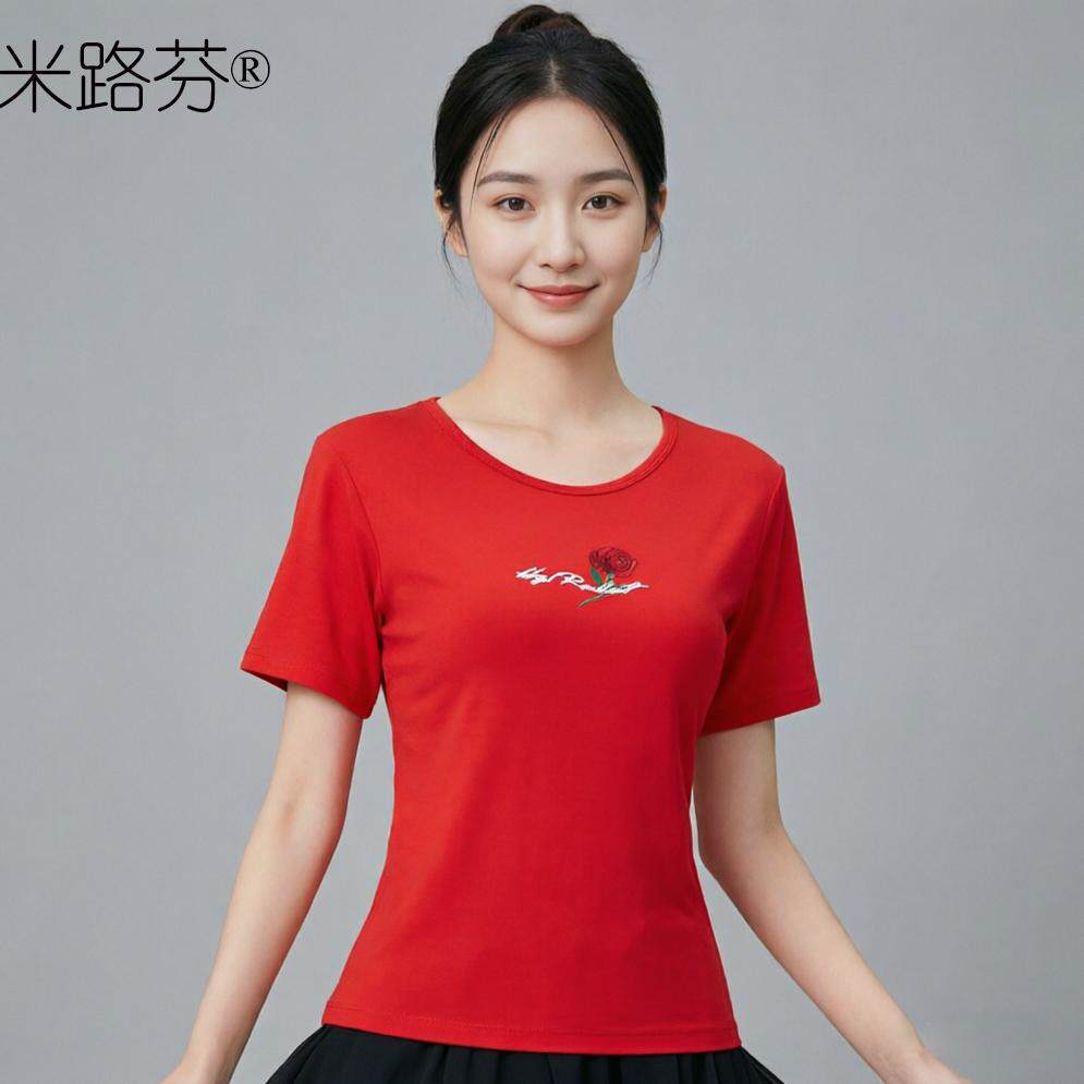(短袖)广场舞服装上衣莫代尔中老年跳舞衣服舞蹈服长袖春秋T恤