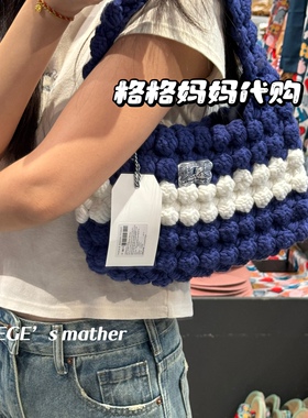 泰国网红goodgoods挎包手工编织包小众手提包条纹包格纹