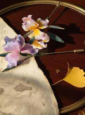 非遗绒花胸针手工蚕丝掐丝鸢尾花胸针古风汉服胸花中式送老师礼物