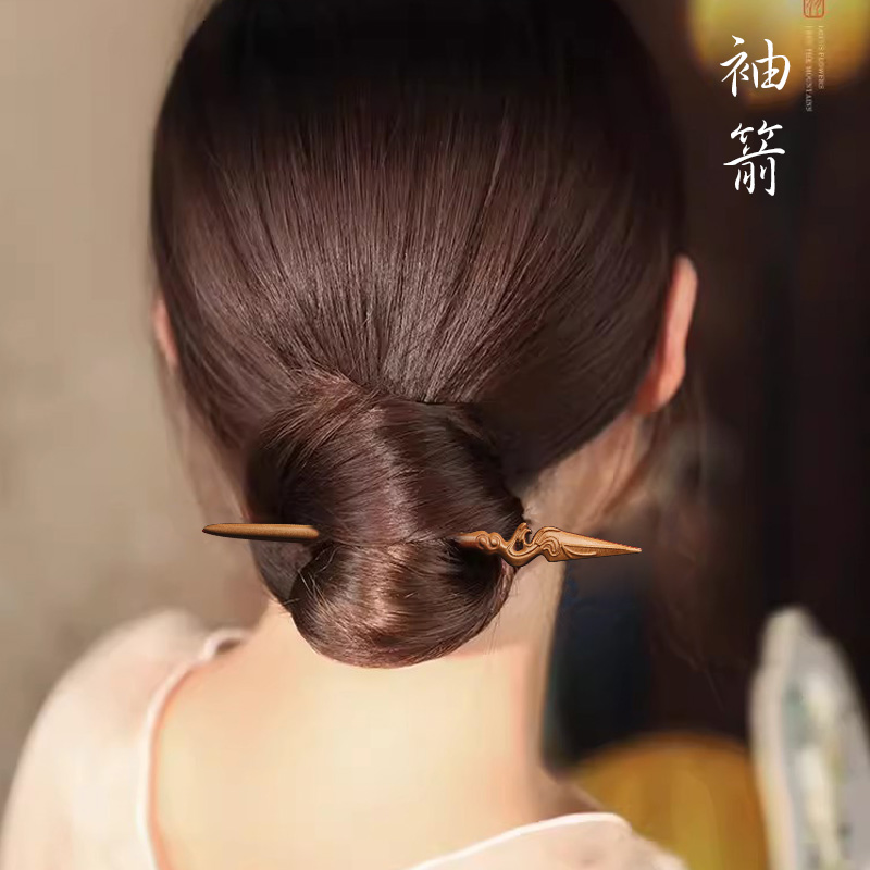 日常盘发发钗桃木木簪新中式