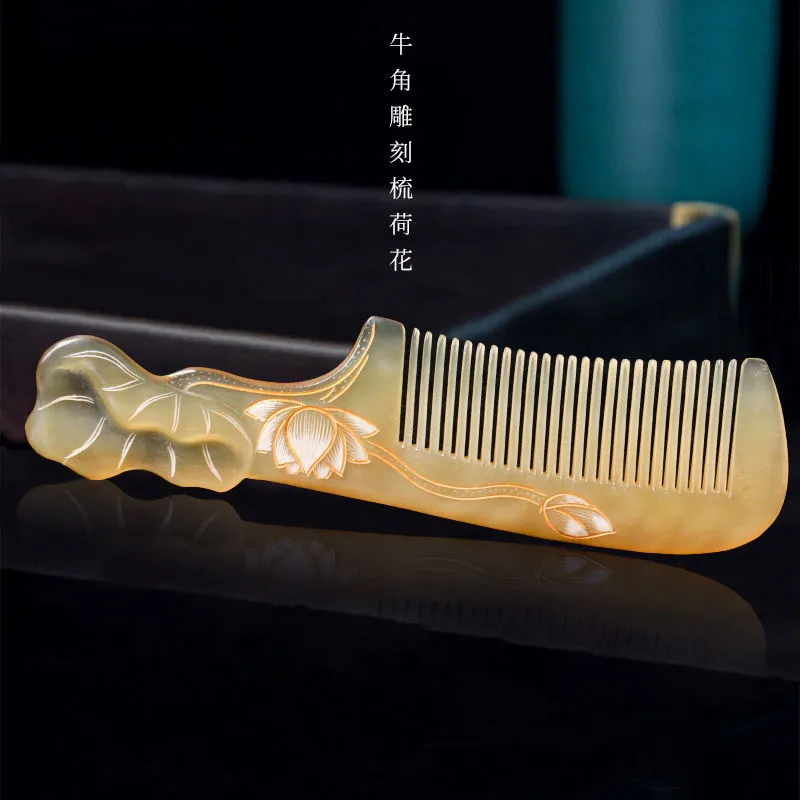 牛角梳正品梳子雕刻长发高级礼品