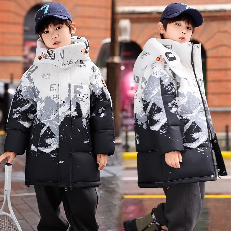 男童羽绒服2025冬季新款中长款渐变帅气中大童儿童羽绒服男款外套