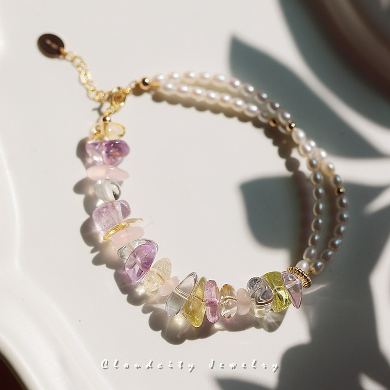 Cloudcity花野 原创设计清新少女多宝水晶珍珠14K注金手作手链