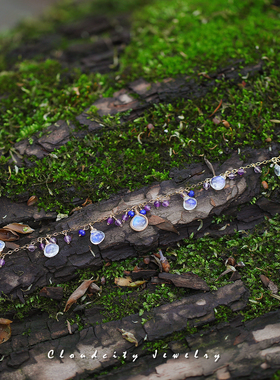 月光绣球 小众新品原创设计精致限量月光石紫水晶14K注金手作手链