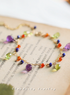 紫水晶橄榄石14K注金手作手链