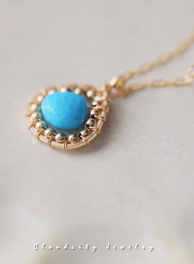 手作松石14K注金短项链兔年新品