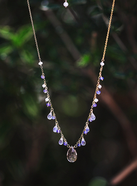 原创精致金发晶月光石手作短项链