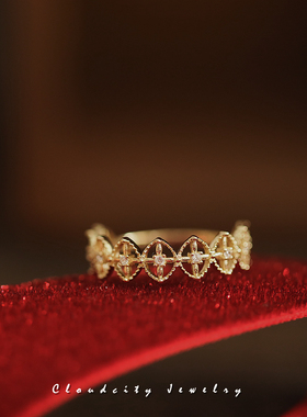 Cloudcity 银饰清仓品 复古风格女镂空图案工厂现货925银镀金戒指