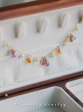 Cloudcity空境的花 原创设计黄水晶托帕石紫水晶14K注金手作手链