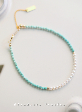 精致细巧清爽绿松石淡水珍珠手链