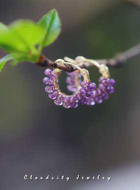 菖蒲 原创设计二月生辰石小众精致渐变紫水晶14K注金手作耳扣耳圈