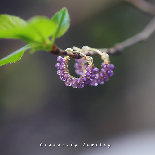 菖蒲 原创设计二月生辰石小众精致渐变紫水晶14K注金手作耳扣耳圈