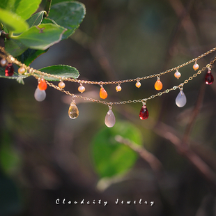 秋日絮语 原创设计精致小众灰月光石榴石珍珠14K注金双层手作手链