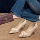 秀禾婚纱婚鞋 法式 尖头细跟日常可穿单鞋 女2025新款 水钻花朵高跟鞋