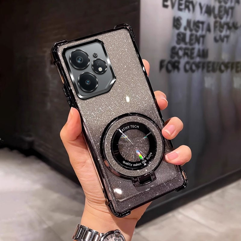 四角防摔带磁吸支架适用于适用realme真我Neo7手机壳RMX5060全包简约软男新款女网红个性外壳透明电镀保护套