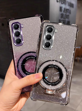 四角防摔带支架适用于传音Infinix hot60pro手机壳男新款女网红个性潮全包防摔hot60pro保护套时尚电镀保护套