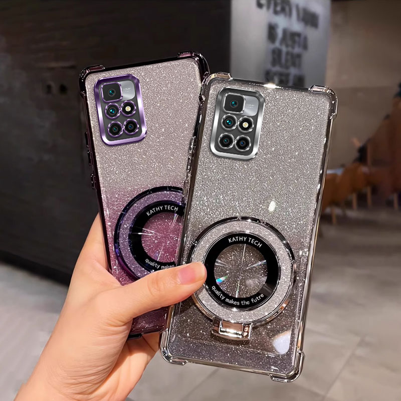 四角防摔带磁吸支架适用于适用红米Note11 4G手机壳国外版男全包软新款女外壳透明电镀redmi note11 4g保护套