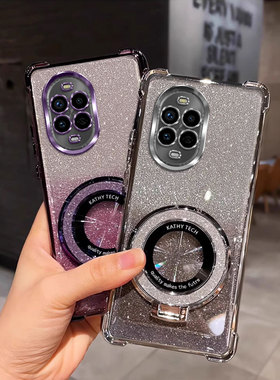 四角防摔带支架适用于华为Nova13pro手机壳MIS-AL00男MIS-ALo0网红新款女个性软透明简约外壳电镀保护套全包