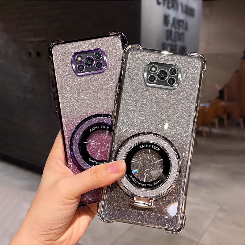 四角防摔磁吸支架适用于小米Pocox3手机壳M2007J20CG外壳pocox3新款个性简约软女潮流支架男保护套电镀保护套