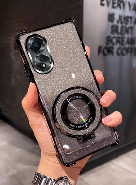 四角防摔带磁吸支架适用于适用oppoA78 4G手机壳欧珀a78软0ppoa78男潮女新款a78 4g红个性外壳透明电镀保护套