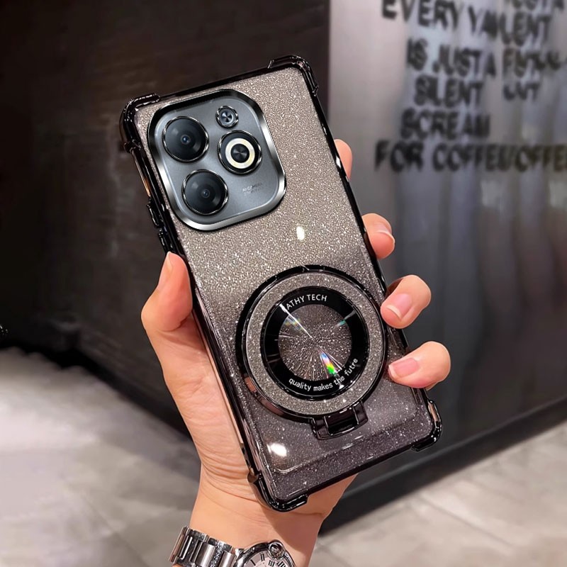 四角防摔带磁吸支架适用于传音tecno SPARK GO 2024手机壳软个性男女新款网红sparkgo2024外壳透明电镀保护套