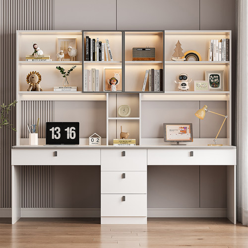 双人桌卧室家用书桌书架一体