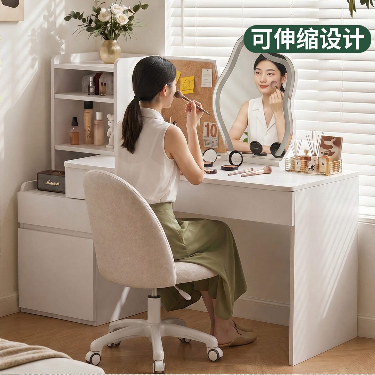 家用实木梳妆台书桌小户型