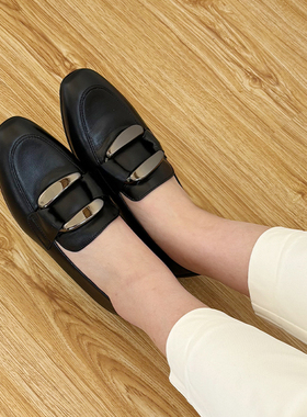 德国Gabor嘉宝嘉步女鞋春夏新品羊皮金属扣低跟单鞋乐福鞋45.215