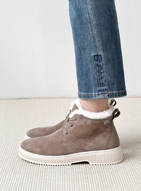 德国CAPRICE凯蝴蝶女鞋2025秋冬新品牛皮加绒系带休闲雪地靴26207