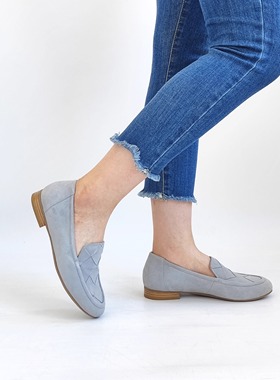 德国CAPRICE凯蝴蝶女鞋春夏新品时尚牛皮格纹圆头低跟乐福鞋24204